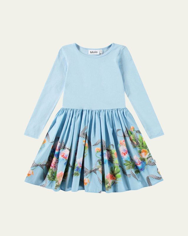 Girl's Casie Printed Long-Sleeve Dress, Size 7-12